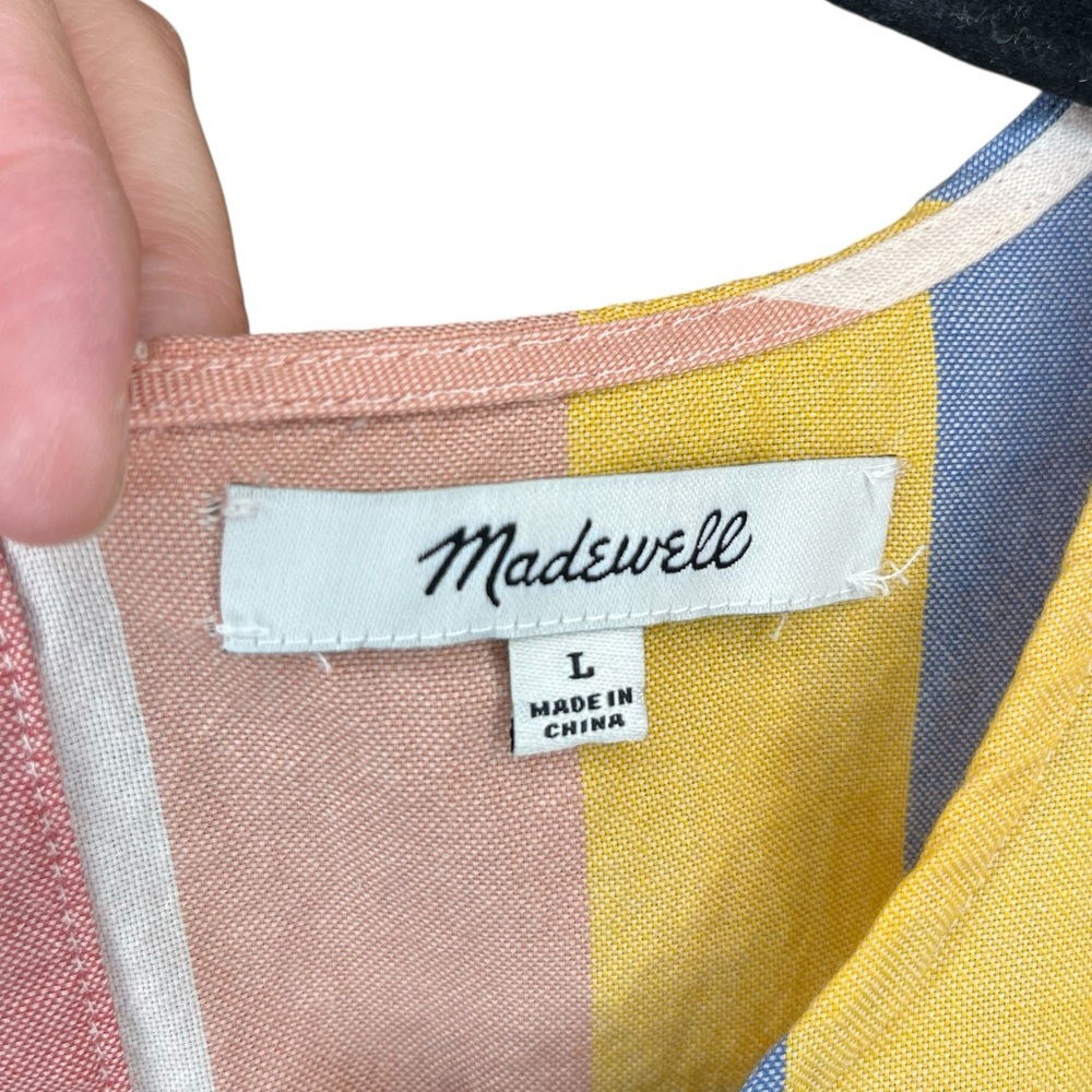 Madewell Button Back Tie Tee in Sherbet Stripe Short Sleeve Cotton Blouse Beach - Picture 6 of 10